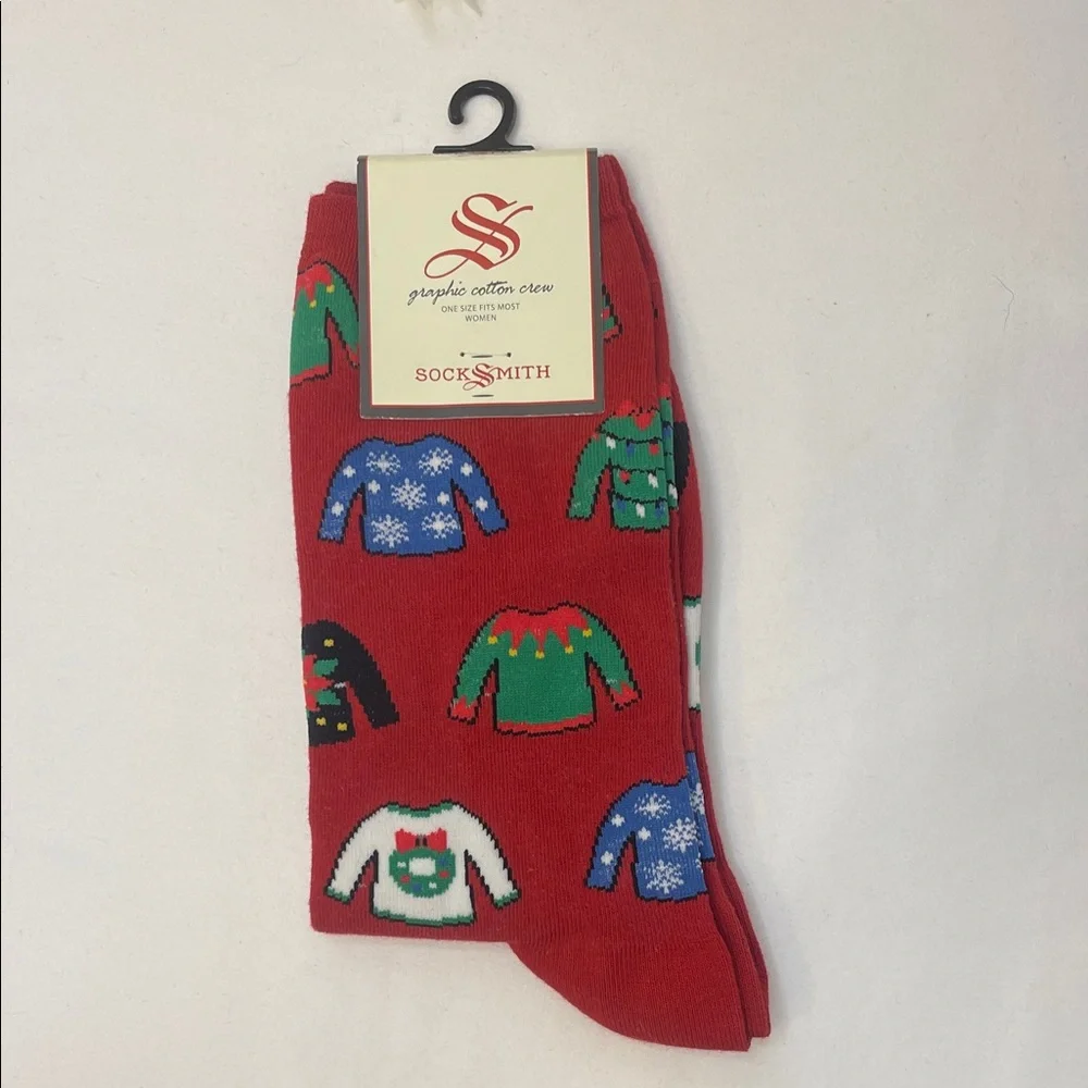 Socksmith Red Holiday Sweater Crew Socks NWT